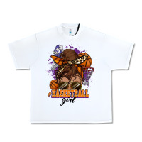 White Messy bun Basketball girl Urban Heavy Tee - HowdyJamesFarm