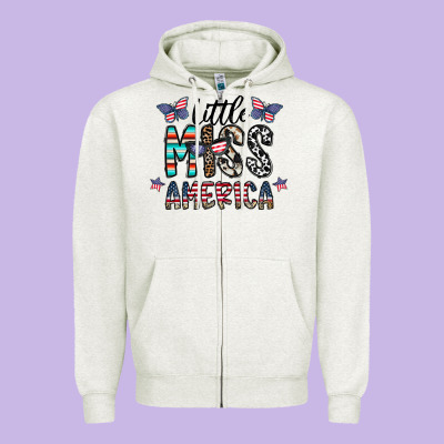 Little Miss America Zipper Hoodie Designed By Cowhidedigitalart