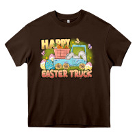 Chocolate Brown Happy Easter truck Heavy Core Tee - LillyAllenDesigns