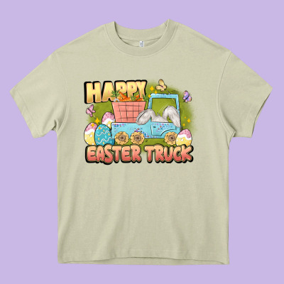 Happy Easter Truck Heavy Core Tee Designed By Lillyallendesigns