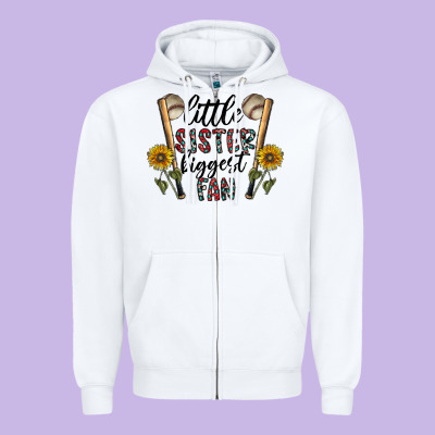 Little Sister Biggest Fan Zipper Hoodie Designed By Cowhidedigitalart