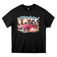 Black Happy Easter truck with Easter farm animals Heavy Core Tee - LillyAllenDesigns