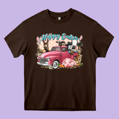 Happy Easter Truck With Easter Farm Animals Heavy Core Tee Designed By Lillyallendesigns
