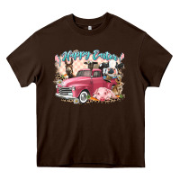 Chocolate Brown Happy Easter truck with Easter farm animals Heavy Core Tee - LillyAllenDesigns