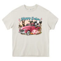 Cream Happy Easter truck with Easter farm animals Heavy Core Tee - LillyAllenDesigns