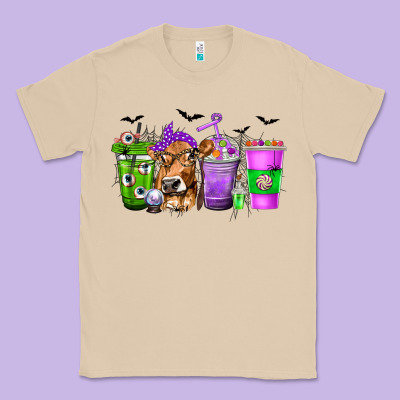 Coffee Cups With Cow And Halloween Classic Tee Designed By Texasbilliewilder