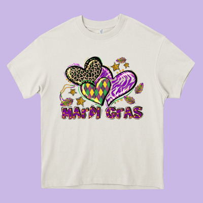 Mardi Gras Heart Heavy Core Tee Designed By Lillyallendesigns
