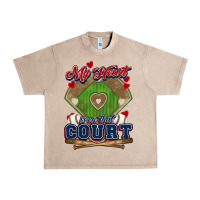 French Oak My heart is on that court Baseball Urban Heavy Tee - HowdyJamesFarm