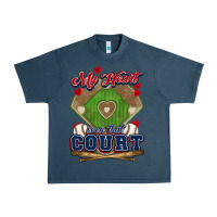 Midnight Navy My heart is on that court Baseball Urban Heavy Tee - HowdyJamesFarm