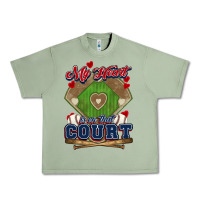 Oil Green My heart is on that court Baseball Urban Heavy Tee - HowdyJamesFarm