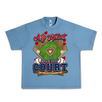 Pebble Blue My heart is on that court Baseball Urban Heavy Tee - HowdyJamesFarm