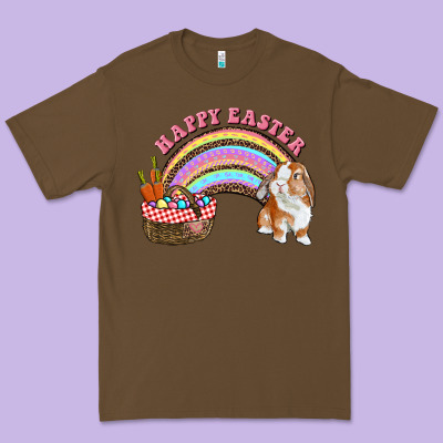Happy Easter Bunny And Egg Basket Rainbow Premium Tee Designed By Ranaportraitstore