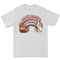 Dove Grey Happy Easter Bunny And Egg Basket Rainbow Premium Tee - RanaPortraitStore