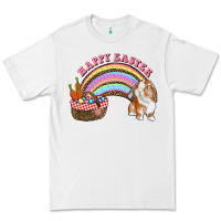 White Happy Easter Bunny And Egg Basket Rainbow Premium Tee - RanaPortraitStore