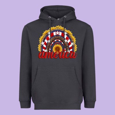 America Sunflower Rainbow Heavyweight Hoodie Designed By Artiststas