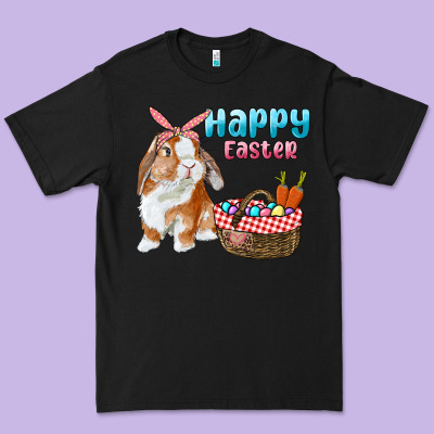 Happy Easter Bunny And Egg Basket Premium Tee Designed By Ranaportraitstore