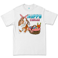 White Happy Easter Bunny And Egg Basket Premium Tee - RanaPortraitStore