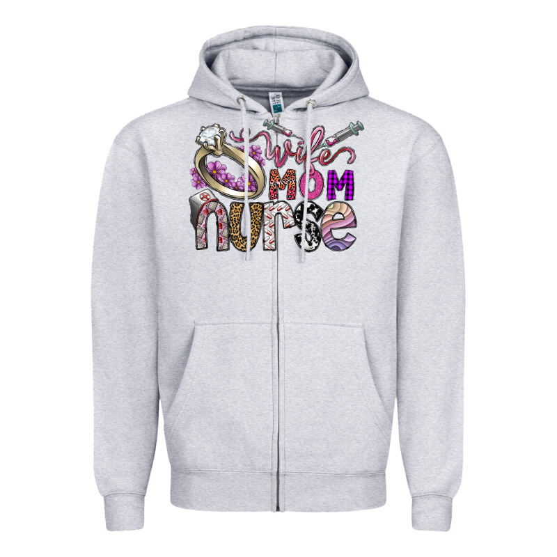 Wife Mom Nurse Zipper Hoodie by SublimationCraftShop | Teevron