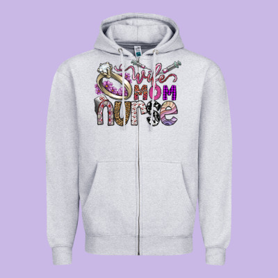 Wife Mom Nurse Zipper Hoodie Designed By Sublimationcraftshop