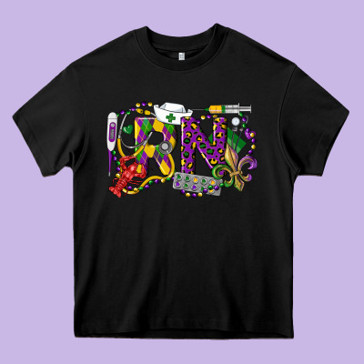 Rn Registered Nurse Mardi Gras Heavy Core Tee Designed By Lillyallendesigns