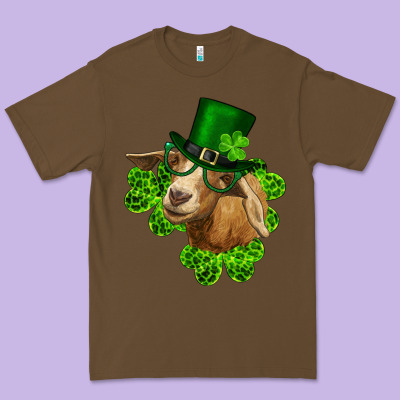 St. Patrick's Day Goat Clovers And Leprechaun Hat Premium Tee Designed By Ranaportraitstore