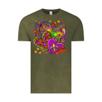 Vintage Olive Mardi Gras hearts Vintage Tee - HowdyJamesFarm