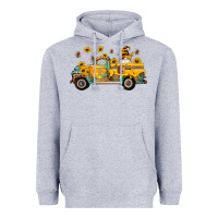 Heather Grey western bee gnomes truck sunflowers honeycomb beehive honey turquoise Heavyweight Hoodie - Artiststas