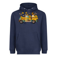 Navy western bee gnomes truck sunflowers honeycomb beehive honey turquoise Heavyweight Hoodie - Artiststas
