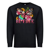 Black be free with butterfly and cactus flowers Premium Sweatshirt - Artiststas