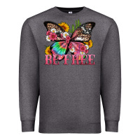 Charcoal Heather be free with butterfly and cactus flowers Premium Sweatshirt - Artiststas