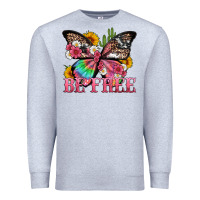 Heather Grey be free with butterfly and cactus flowers Premium Sweatshirt - Artiststas