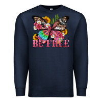 Navy be free with butterfly and cactus flowers Premium Sweatshirt - Artiststas