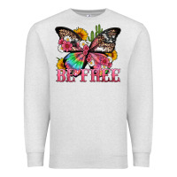 Oatmeal Heather be free with butterfly and cactus flowers Premium Sweatshirt - Artiststas