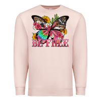 Pale Pink be free with butterfly and cactus flowers Premium Sweatshirt - Artiststas