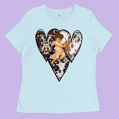 Country Cupid Valentine Cowhide Heart Ladies Tee Designed By Bettercallsaul