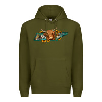 Army Green tennessee map long haired cow Premium Hoodie - Jasminsmagicworld