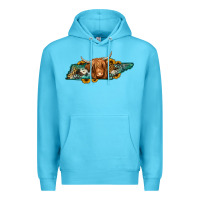Ocean Blue tennessee map long haired cow Premium Hoodie - Jasminsmagicworld