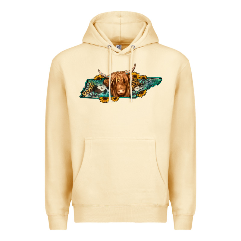 Tennessee Map Long Haired Cow Premium Hoodie by Jasminsmagicworld | Teevron