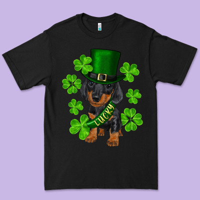 St. Patrick's Day Lucky Dachshund Puppy Premium Tee Designed By Ranaportraitstore