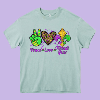 Peace Love Mardi Gras Heavy Core Tee Designed By Jahusdesignshop