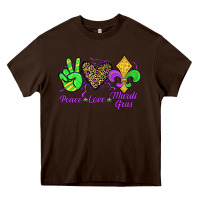 Chocolate Brown peace love mardi gras Heavy Core Tee - JahusDesignShop