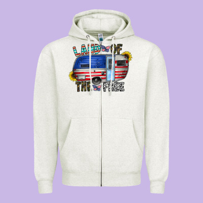 Land Of The Free Zipper Hoodie Designed By Cowhidedigitalart