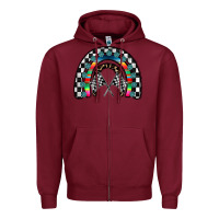Burgundy Racing Rainbow Zipper Hoodie - CowhideDigitalArt