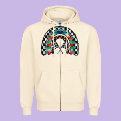 Racing Rainbow Zipper Hoodie Designed By Cowhidedigitalart