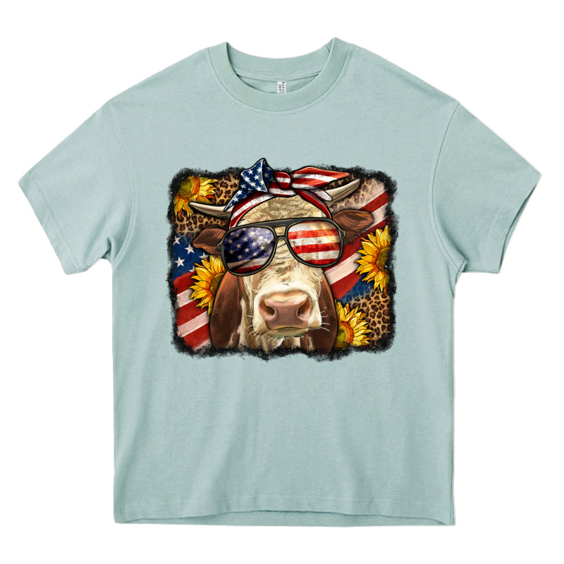 Western 4th Of July Cow Background Heavy Core Tee by LillyAllenDesigns | Teevron