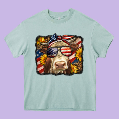 Western 4th Of July Cow Background Heavy Core Tee Designed By Lillyallendesigns