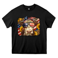 Black Western 4th Of July Cow Background Heavy Core Tee - LillyAllenDesigns