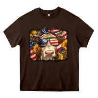 Chocolate Brown Western 4th Of July Cow Background Heavy Core Tee - LillyAllenDesigns
