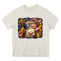 Cream Western 4th Of July Cow Background Heavy Core Tee - LillyAllenDesigns