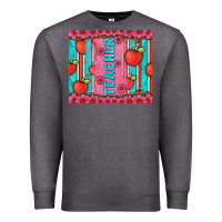 Charcoal Heather teacher with  flower glitter and serape leopard Premium Sweatshirt - Artiststas